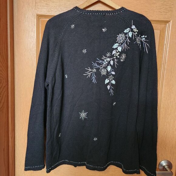 Stitches In Time Black Sweater Cardigan Size L Beading & Embroidered Cottagecore - Picture 13 of 16